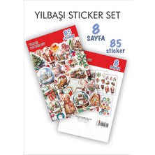 İstisna Yılbaşı Sticker Book 85 Adet 8 Sayfa Yeni Yıl Çam Ağacı Noel Baba Mutlu Yıllar Yılbaşı Sticker