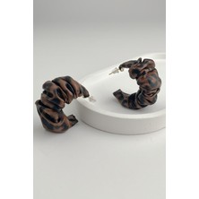 Modex Leopar Büzgülü Deri Görünümlü Halka Küpe (3cm)