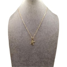 Han Ticarethane Altın Renk Çizgi Desenli K Harfi Balon Model Kolye