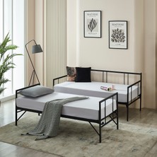 Mitrass Veluna Yavrulu Karyola Daybed Tek-Çift Kişilik Metal Karyola Siyah