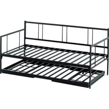 Mitrass Veluna Yavrulu Karyola Daybed Tek-Çift Kişilik Metal Karyola Siyah