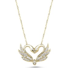 Zey Gümüş Kuğu & Kalp Zirkon Taşlı Kolye 925 Ayar Gümüş