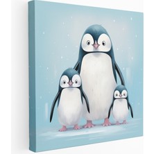 Painted Anarchy Buzlu Penguen Ailesi Kanvas Tablo, 30X30