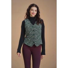 Bohem Tarz Kadın Yeşil Desenli Yelek