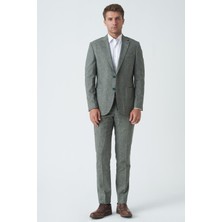 White Stone Yeşil Slim Fit Keten Kumaşlı Likralı Takım Elbise
