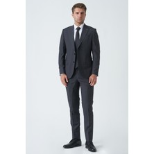 White Stone Antrasit Slim Fit Kalıp Esnek Likralı Kapaklı Cepli Takım Elbise
