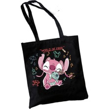 Syoosniq Y2K Disney Dikişli Tote Shopper Kanvas Çanta Eko Lilo ve Dikiş Alışveriş Çantası Kadın Tote Harajuku Kadın (Yurt Dışından)