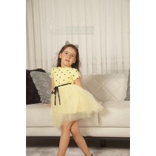 Kız Bebek Çocuk Kabarık Tütü Elbise Puantiyeli Kısa Kol Esnek Likralı