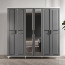 GuneyStore Ücretsiz Montaj - %100 MDF Sport 6 Kapaklı Antrasit Beyaz Aynalı Gardırop - MDF Dolap - Elbise Dolabı