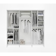 GuneyStore Ücretsiz Montaj - %100 MDF Sport 6 Kapaklı Antrasit Beyaz Aynalı Gardırop - MDF Dolap - Elbise Dolabı