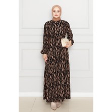 Beli Kuşaklı Çapraz Fırfırlı Karin Elbise-Vizon