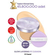 Yoğun Kapatıcı, Nemli ve Parlak Bitişli Cushion Glow Layering Fit Cushion SPF50+/PA++++ No.23 Sand