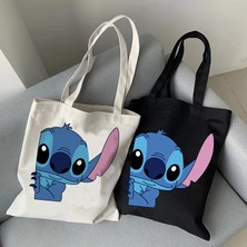 Syoosniq Y2K Disney Dikişli Tote Shopper Kanvas Çanta Eko Lilo ve Dikiş Alışveriş Çantası Kadın Tote Harajuku Kadın (Yurt Dışından)