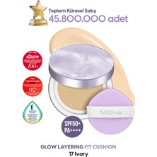 MISSHA Yoğun Kapatıcı, Nemli ve Parlak Bitişli Cushion Glow Layering Fit Cushion No.17 Ivory SPF50+/PA++++