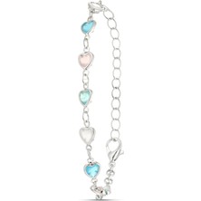 Forentina Gümüş Kaplama Mavi Taşlı Kalpli Bileklik PS3765