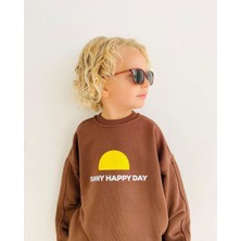 "sunny Happy Day" Güneş Baskılı Çizgili Çocuk Alt-Üst Takım, Kahverengi/sarı