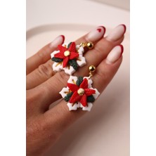 Gizy Store Polimer Kil El Yapımı Kar Tanesi Poinsettia Atatürk Çiçeği Noel Yeni Yıl Hediyesi Kadın Beyazküpe Kış Küpesi
