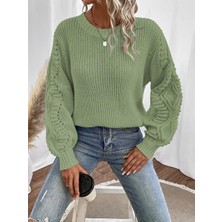 Selanik Örgü Kol Motifli Bisiklet Yaka Mint Triko Kazak