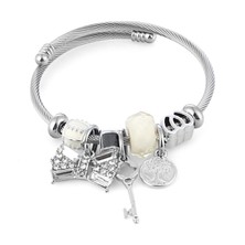 Forentina Kurdela Figürlü Çelik Charm Bileklik-Özel Pembe Kutusunda Hediye Set PS3662