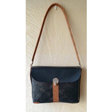 Sska Deri Omuz Çantası Siyah Desenli El Yapımı