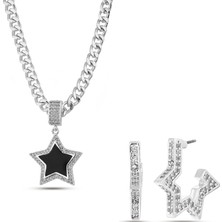 Forentina Gümüş Kaplama Zirkon Taşlı Yıldız Kolye Küpe Hediye Set PS3597