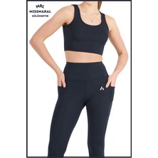 Miss Maral Kadın Lacivert Yüksek Bel Toparlayıcı Çift Cepli Spor Tayt Bilek Boy  Slim Fit Görünüm 1057