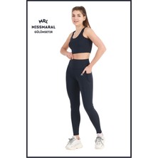 Miss Maral Kadın Lacivert Yüksek Bel Toparlayıcı Çift Cepli Spor Tayt Bilek Boy  Slim Fit Görünüm 1057