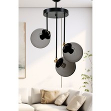 Dede Üçlü Nero Modern Avize Füme Glop Camlı