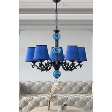 Dede Beş Kollu Zamak Avize Siyah Mavi Şapkalı Dekoratif Obje