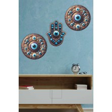 UNT Mdf Üzerine Uv Baskı Nazar Boncuklu Hamsa Dekor Seti 30 cm