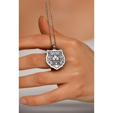 Roza Silver 925 Ayar Tribal Kaplan Madalyon Unisex Gümüş Kolye 45-55CM