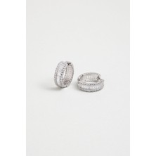 So CHIC Baget Şıklığı 18 Ayar Beyaz Altın Kaplama Gümüş Halka Küpe