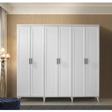 GuneyStore Ücretsiz Montaj - %100 MDF Paris 6 Kapaklı Beyaz Gardırop - MDF Dolap - Elbise Dolabı