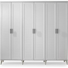 GuneyStore Ücretsiz Montaj - %100 MDF Paris 6 Kapaklı Beyaz Gardırop - MDF Dolap - Elbise Dolabı