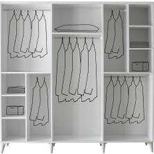GuneyStore Ücretsiz Montaj - %100 MDF Paris 6 Kapaklı Beyaz Gardırop - MDF Dolap - Elbise Dolabı