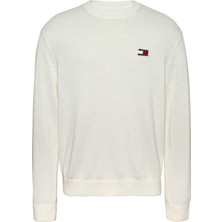 Tommy Jeans Bisiklet Yaka Regular Fit Nakışlı Krem Erkek Kazak DM0DM20706YBHTJM Reg Badge Sweater