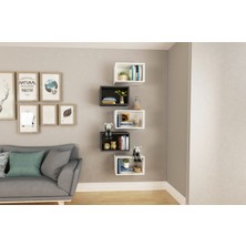 Dekormer Design Kitaplık Duvar Rafı 5 Li Dikdörtgen Arkalıklı Ev Mobilya Takım Antrasit Beyaz