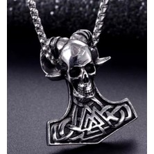 Vikings Paslanmaz Çelik Viking Mitolojik Valknut Mjolnir Kafatası Kurukafa Kolye