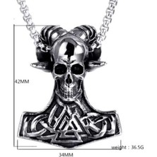 Vikings Paslanmaz Çelik Viking Mitolojik Valknut Mjolnir Kafatası Kurukafa Kolye