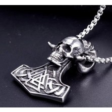 Vikings Paslanmaz Çelik Viking Mitolojik Valknut Mjolnir Kafatası Kurukafa Kolye