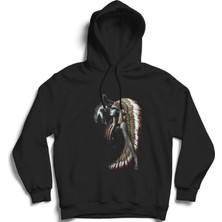 The Fame Indian Woman, Eagle And Wolf, Şaman, Kızılderili Kurt ve Kadın Kapüşonlu Sweatshirt Hoodie