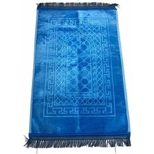 İnanteks Lüks Kalın Yumuşak Peluş Seccade Mavi Polyester Modern Desenli Kaymaz Taban Özellikli