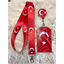 Türk Bayrağı Boyun Askı Ipi Yoyo ve Kartlık Set
