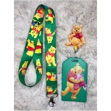 Neşeli Winnie-The-Pooh Desenli Boyun Askı Ipi Dik Kartlık ve Yoyo Set