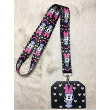 Minnie Siyah Pembe Boyun Askısı ve Yan Kartlık