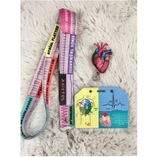 Kardiyoloji-Kvc-Ekg Ritim Kalp Desenli Boyun Askı Ipi Yan Kartlık ve Yoyo Set