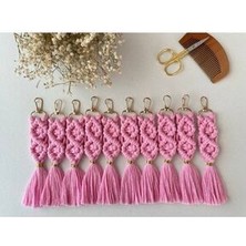 20 Adet Pembe Makrome Anahtarlık Bebek Doğum Hediyeliği, Mevlüd Doğum Günü Kına Nikah Düğün Hediye