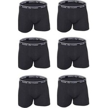 6 Lı Paket Yıldızı Erkek Likralı Boxer Elastan Siyah