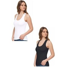 Kadın Modal Kalın Askılı Siyah - Beyaz Atlet 6'lı Abani Classic