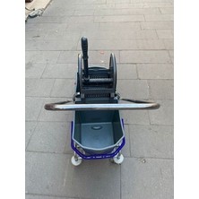 Metal Çift Kovalı Temizlik Arabası Plastik Presli